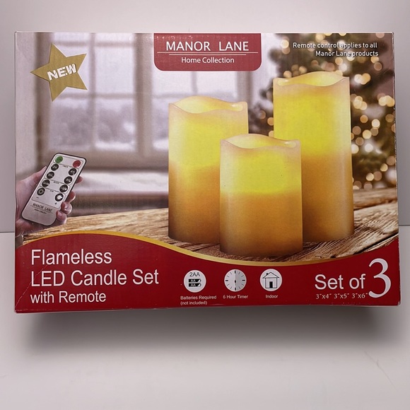 Manor Lane Flameless LED 3 pc candle set with remote - Picture 1 of 9